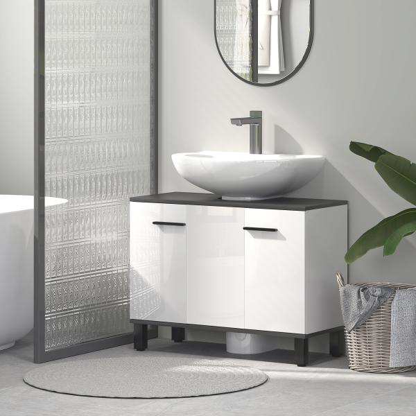 Móvel para Lavatório Pousar Móvel Casa de Banho com 2 Portas e Prateleira Ajustável para Lavatório com ou sem Pedestral 80x34x60 cm Branco Brilhante
