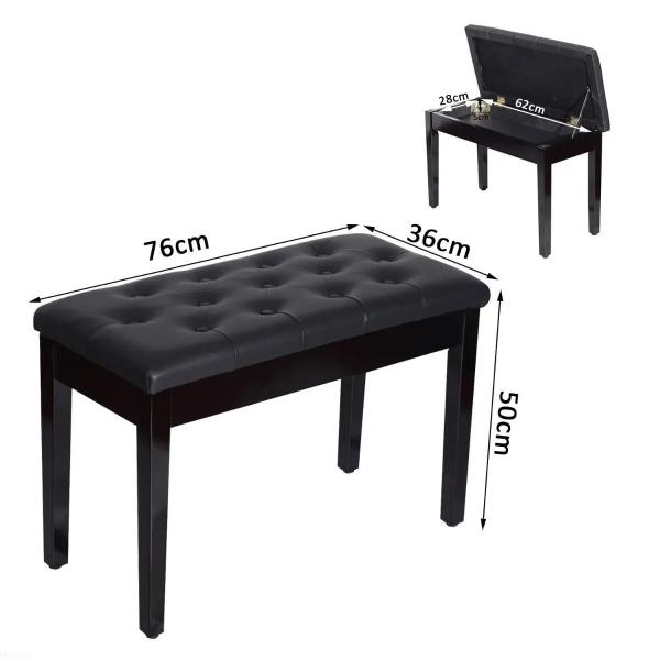 Banco de Piano Banco para Piano com Espaço de Armazenamento Assento de Couro Sintético Acolchoado76x36x50cm Preto