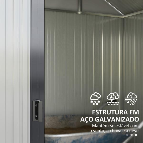 Abrigo de Jardim 2,7 m² 238x132x198,5 cm com Base Prateleiras Ajustáveis 2 Portas e 2 Janelas de Ventilação Cinza Escuro