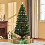 Árvore de Natal 180 cm Árvore de Natal Artificial com Luzes LED Fibra Óptica 230 Ramos de PVC e Suporte Metálico Ø82x180 cm Verde