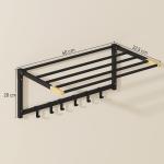 Toalheiro de Parede Dobrável com 5 Barras e 6 Ganchos Suporte para Toalhas para Casa de Banho Dobrável e Compacto 60x32,5x20 cm Preto
