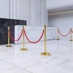 Conjunto de 2 Postes Separadores em Aço Inoxidável com Corda de Veludo Vermelho de 1,5 m e Base Preenchível Dourado