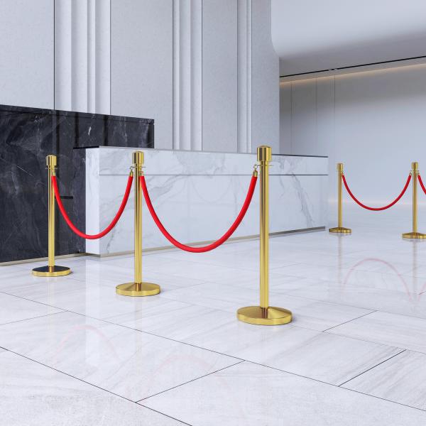 Conjunto de 2 Postes Separadores em Aço Inoxidável com Corda de Veludo Vermelho de 1,5 m e Base Preenchível Dourado
