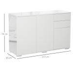 Aparador de Sala de Estar com 3 Portas 2 Gavetas e Prateleira Interior Ajustável Móvel Auxiliar de Armazenamento para Cozinha Dormitório Anti - Rolamento 117x36x74cm Branco