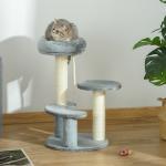 Árvore Arranhador para Gatos Ø40x65 cm com Cama Plataformas em Pelúcia Corda Suspensa e Poste com Corda de Sisal Cinza