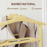 Cabide de Pé de Bambu Cabide com Rodas Suportes para Roupas Barras para Calças Bandeja e Sapateira 47x33,7x105,5 cm Madeira