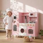 Cozinha de Madeira para Crianças com Sons Fogão Forno Micro - Ondas Máquina de Gelo e Acessórios 90x33,3x91,6 cm Rosa