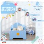 Cama para Crianças de 3 - 6 Anos 143x74x59cm Cama Infantil de Madeira com Barreiras de Proteção Azul