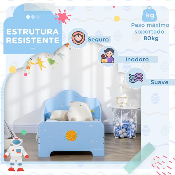 Cama para Crianças de 3 - 6 Anos 143x74x59cm Cama Infantil de Madeira com Barreiras de Proteção Azul