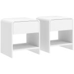 Conjunto de 2 Mesas de Cabeceira Nórdicas com Cantos Arredondados, Gaveta e Prateleira Aberta 40x35x45 cm Branco