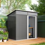 Abrigo de Jardim 1,9m² 195x122x182 cm com Base Reforçada (Chão NÃO Incluído) Porta Corredera Janelas Abrigo de Ferramentas Cinza Escuro