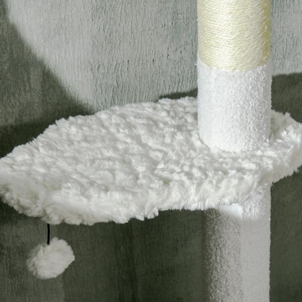 Arranhador para Gatos do Chão ao Teto com Altura Ajustável e 3 Plataformas em Forma de Nuvem 48x32x225 - 255 cm Branco