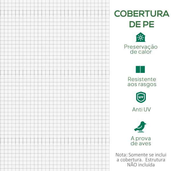 Cobertura de Estufa de Túnel 3x2x2m Cobertura de Substituição de Estufa Polietileno com 6 Janelas e Portas Enroláveis Branco