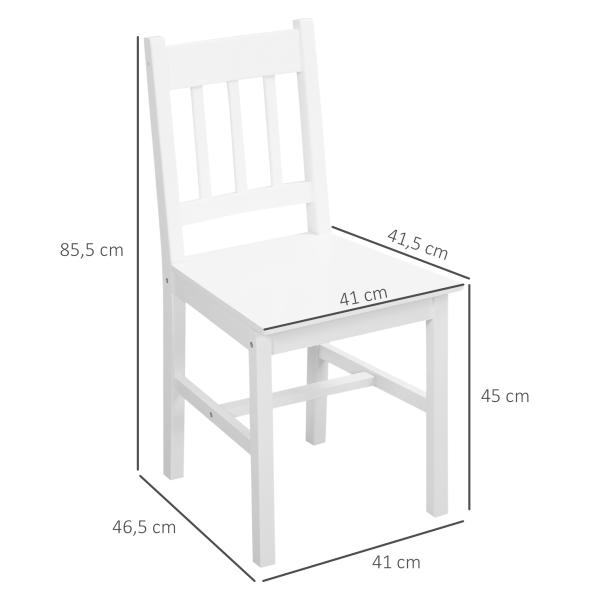 Conjunto de 2 Cadeiras de Sala de Jantar com Encosto de Ripas Estrutura de Madeira de Pinho 41x46,5x85,5 cm Branco