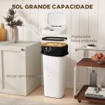 Balde de Lixo Automático 50L Estreito em Aço Inoxidável com Sensor Infravermelhos Modo Manual 33x25x84 cm Branco