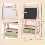 Cavalete de Pintura Infantil 3 em 1 Quadro Dupla Face com Rolo de Papel e Cestos de Arrumação Rosa