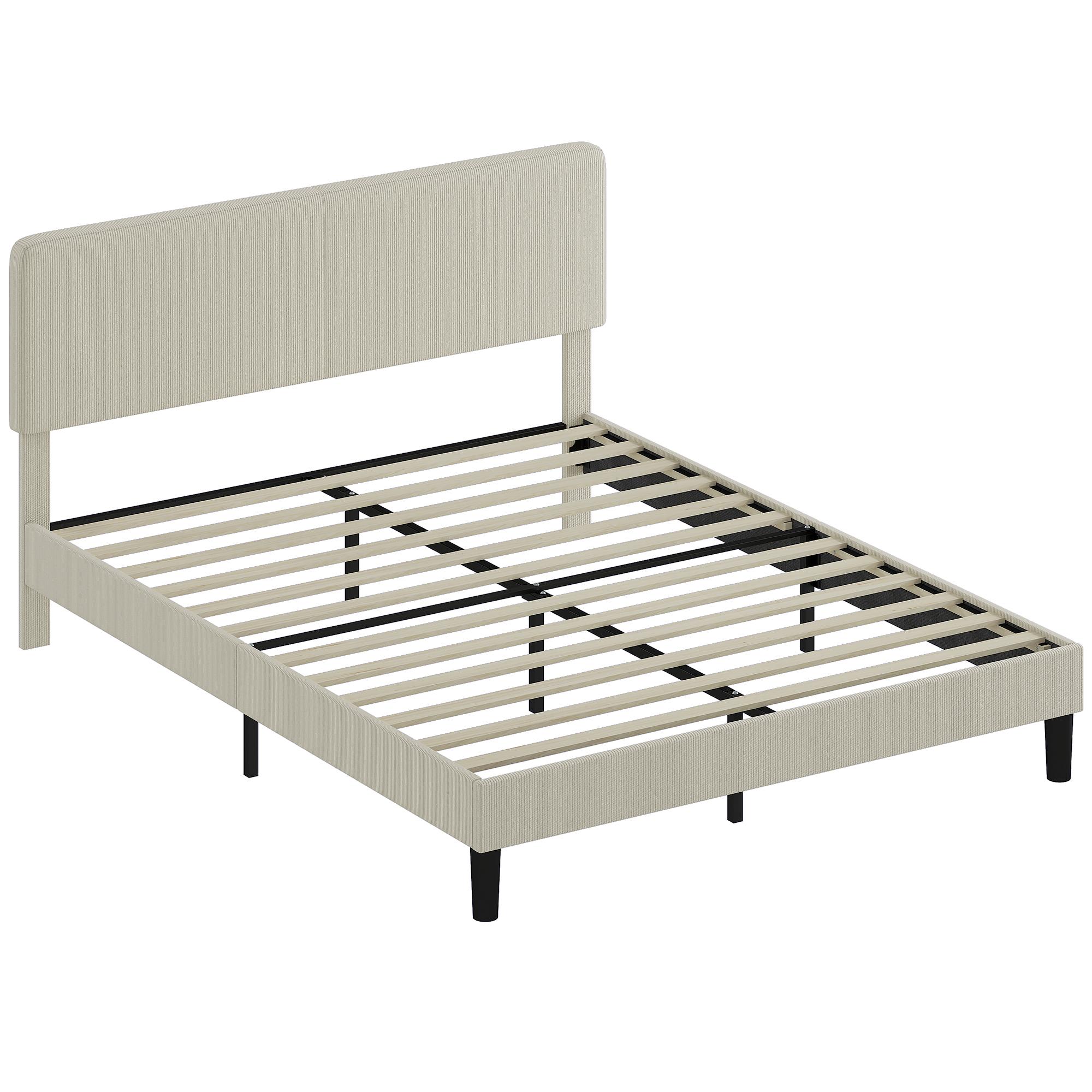 Cama 160x200 cm com Cabeceira Ajustável Estofada em Bombazina Ripas de Madeira Montagem Fácil Cinza Claro