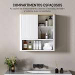 Armário de Parede para Casa de Banho com Porta Deslizante 5 Compartimentos e Prateleiras Ajustáveis 60x20x62 cm Branco