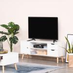 Armário de TV Grande armazenamento com armário prateleiras e gavetas abertas Carga 30 kg 120x28x44 cm Branco