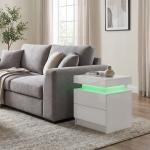 Mesa de Cabeceira com Luz LED Mesa de Cabeceira Painel de Alto Brilho 2 Gavetas e Controlo 45x35x52 cm Branco