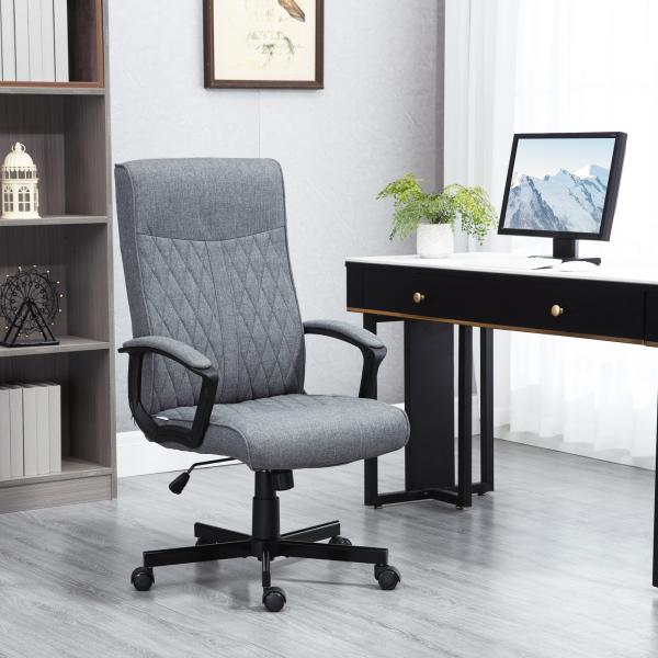 Cadeira de Escritório Giratória 360° com Encosto Alto Altura Ajustável e Função de Inclinação 65x65x102 - 112,5cm Cinza Escuro