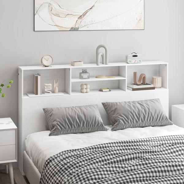 Cabeceira de Cama 160 cm com Arrumação e 4 Compartimentos Abertos para Quarto, Branco
