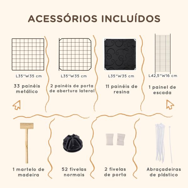 Recinto para Pequenos Animais Recinto Metálico para Animais com Forma Personalizável para Coelhos Porquinho da Índia 175x105x70 cm Preto