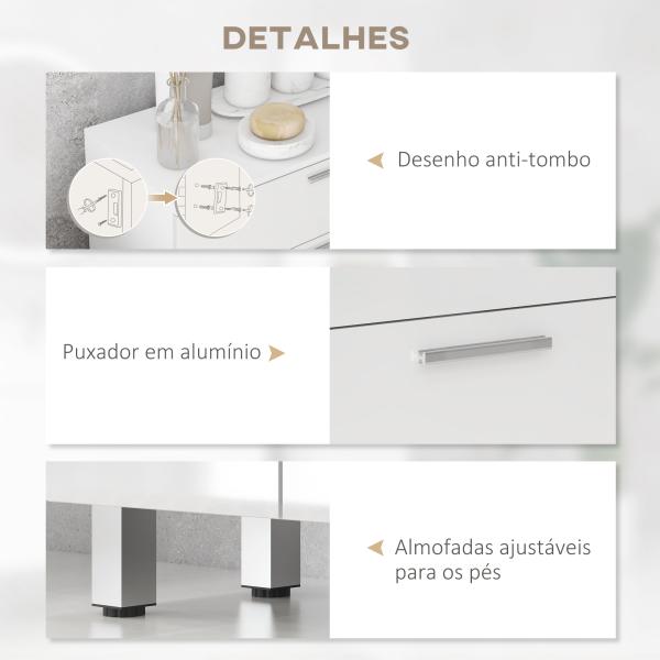 Móvel Auxiliar Casa de Banho 2 Gavetas e Armário Prateleiras Ajustáveis 60x30x93 cm Branco