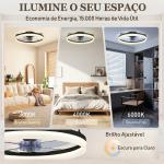 Ventoinha de Teto com Luz LED 40 W Motor DC Reversível Comando Remoto 6 Velocidades 3 Cores Temporizador Preto