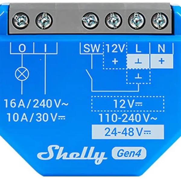 Módulo Interruptor Inteligente Shelly1 Gen4 Wi - Fi/Zigbee/Matter/BT 12VDC 24 - 48VDC - 16A - SHELLY
