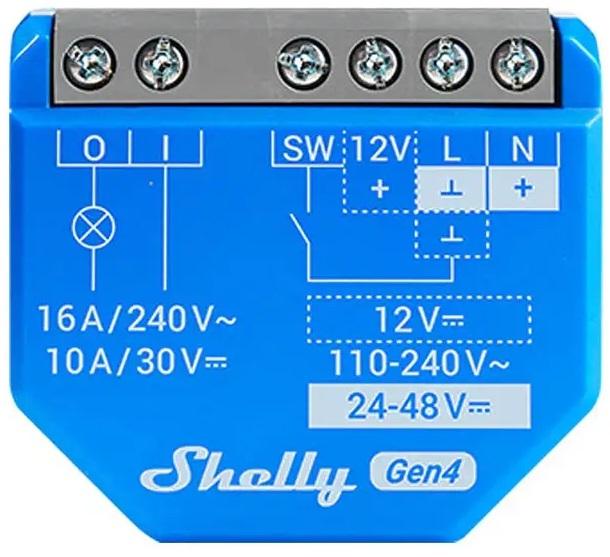 Módulo Interruptor Inteligente Shelly1 Gen4 Wi - Fi/Zigbee/Matter/BT 12VDC 24 - 48VDC - 16A - SHELLY