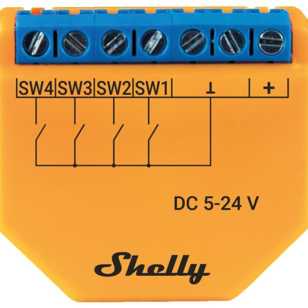 Módulo Interruptor de Ativação de Cenários p/ Automação Wi - Fi c/ 4 Entradas - Shelly Plus I4 DC
