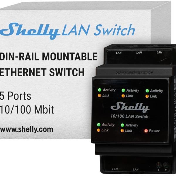 Módulo p/ Calha DIN c/ 5 Relés p/ Automação Ethernet LAN 10/100mbps 110/240VCA - Shelly LAN Switch