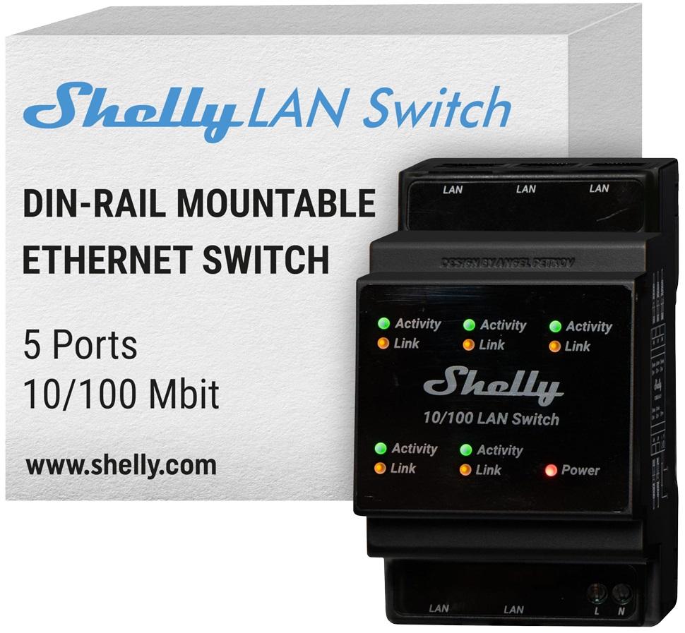 Módulo p/ Calha DIN c/ 5 Relés p/ Automação Ethernet LAN 10/100mbps 110/240VCA - Shelly LAN Switch