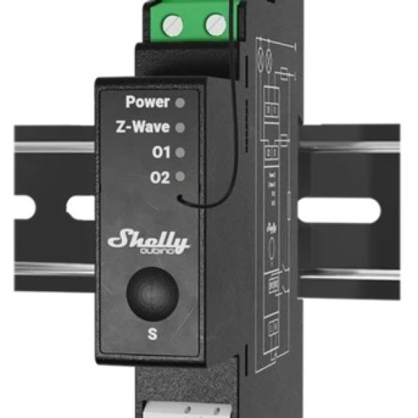 Módulo p/ Calha DIN c/ 2 Relés e Med. Energia p/ Autom. Z - Wave - Shelly Qubino Wave Pro 2PM