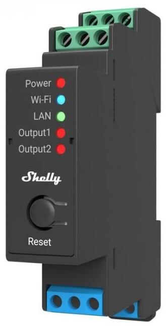 Módulo p/ Calha DIN c/ 2 Relés para Automação Wi - Fi/BT/LAN 110/240VAC 2x16A 2x 16A - Shelly PRO 2