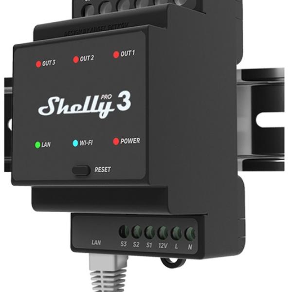 Módulo p/ Calha DIN c/ 3 Relés para Automação Wi - Fi/BT/LAN 110/240VAC 3x16A - Shelly PRO 3