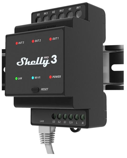 Módulo p/ Calha DIN c/ 3 Relés para Automação Wi - Fi/BT/LAN 110/240VAC 3x16A - Shelly PRO 3