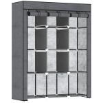 Roupeiro de Tecido Dobrável com 8 Prateleiras de Armazenamento e 2 Barras de Pendurar 125x43x162,5 cm Cinzento