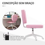 Cadeira de Escritório Estofada em PU com Altura Ajustável Sem Braços Cadeira de Estudo Dormitório 46x59x82 - 92 cm Rosa