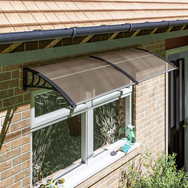 Marquise para Portas e Janelas 195x75 cm Marquise com Proteção para Sol e Chuva com Painéis de Policarbonato Marrom