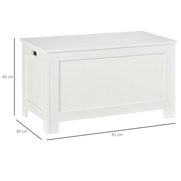 Baú de Armazenamento de Madeira Baú de Arrumação com Dobradiça de Segurança Carga Máxima 20 kg 81x40x46 cm Branco