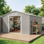 Abrigo de Jardim 340x386x200 cm 13,1 m² Abrigo de Exterior de Aço com Portas de Correr e Ventilações Cinza Claro
