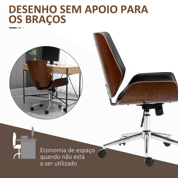 Cadeira de Escritório Operativa Giratória em PU com Altura Ajustável Função Inclinação 51x65,5x82 - 92cm Preto