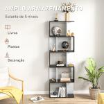 Estante para Livros Estante Alta de Parede com 5 Níveis em Forma de S Desenho Moderno 60x24x184,5 cm Branco e Preto