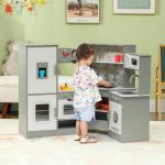 Cozinha de Madeira para Crianças com Sons Forno Lavatório Micro - Ondas Máquina de Gelo e Acessórios 110x80x91 cm Cinza