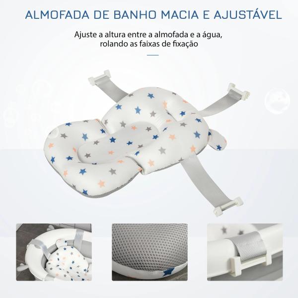 Banheira para Bebé Recém Nascido até 3 Anos Dobrável 30 Litros com Tampa Termossensível e Almofada Confortável Almofadas Antiderrapantes 81,5x50,5x23,5cm Cinza e Branco