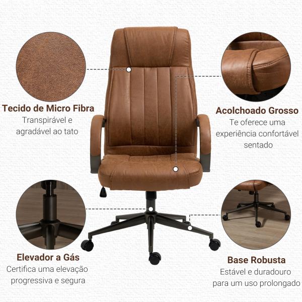 Cadeira de Escritório Ergonômica Giratória com Altura Ajustável Apoio para a Cabeça Apoio para o Braço e Encosto Acolchoado 61,5x52,5x118 - 126 cm Castanho