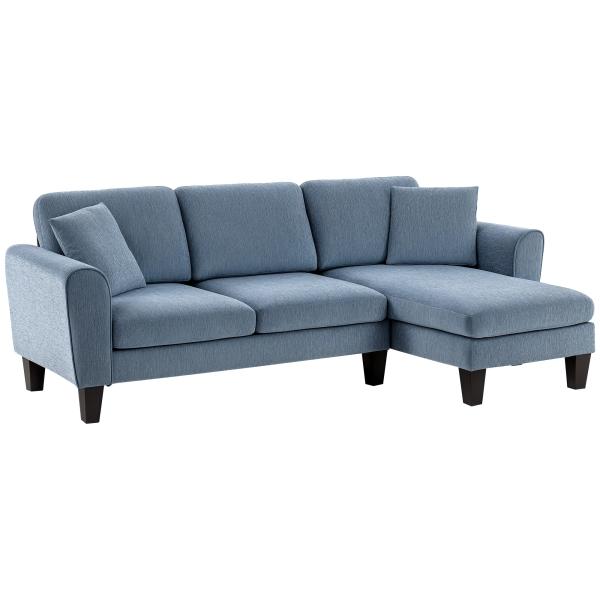 Sofá Chaise Longue Sofá de Canto Sofa Sala de Estar Reversível em Forma de L com 2 Almofadas 230x138x87 cm Cinza Azulado