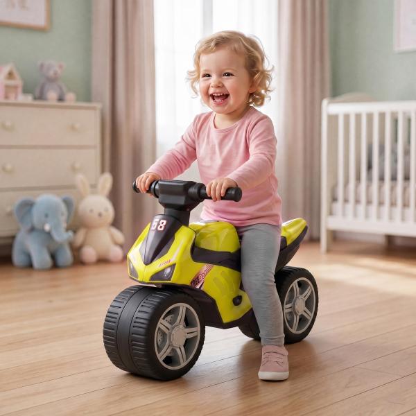 Bicicleta sem Pedais Tipo Mota com Música e Rodas Extra Largas para Crianças 18 - 36 Meses Verde
